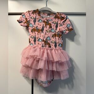 Pink Ruffled Baby Dress with Western Print